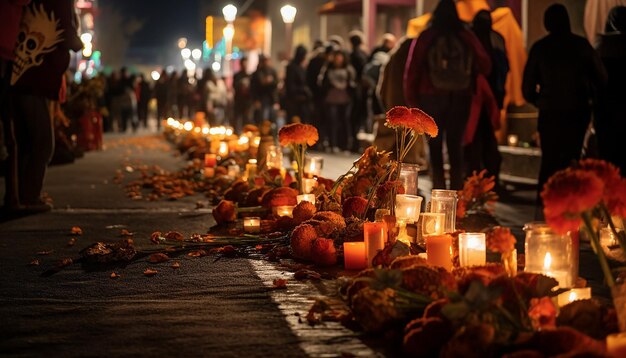 Una foto de Mexico Cutz en el Dias de Los muertos en la noche