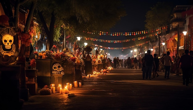 Una foto de Mexico Cutz en el Dias de Los muertos en la noche