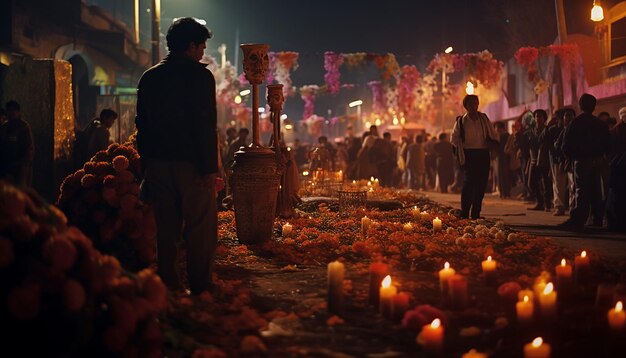 Una foto de Mexico Cutz en el Dias de Los muertos en la noche