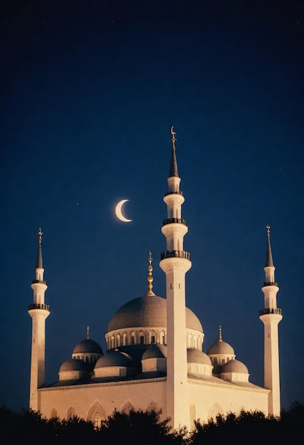 Foto de la mezquita puesta de sol cielo luna noche santa noche islámica