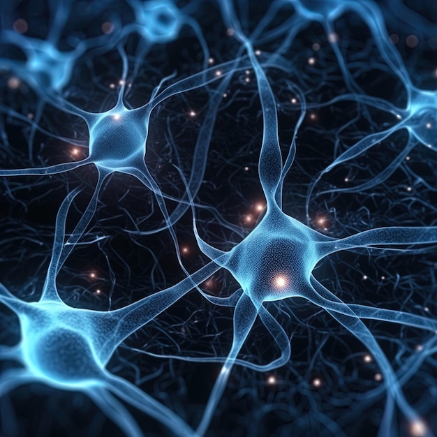 Foto foto microscópica de una neurona humana en 3d