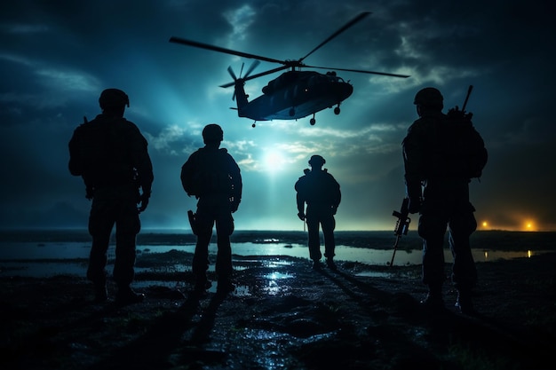 Foto militärischer Silhouetten in der Nacht