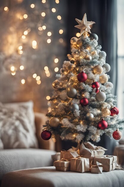 Foto de un mini árbol de Navidad con adornos en la sala de estar