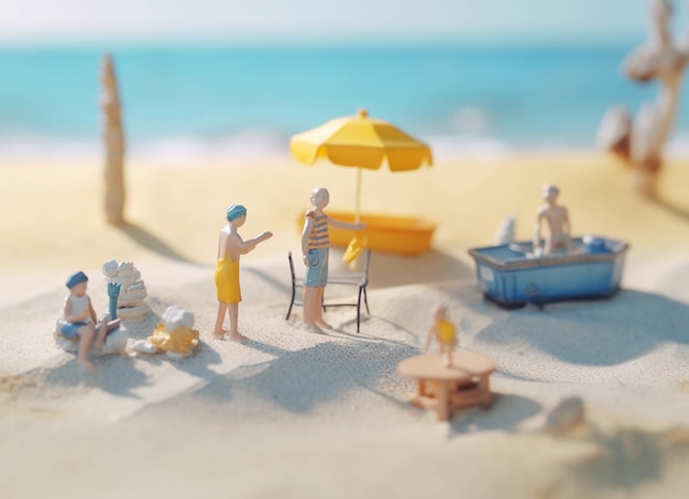 Foto-Miniaturmenschen am Sommerstrand