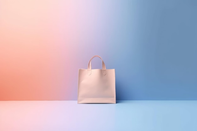 Foto minimalista de uma bolsa de compras em cores claras gerada por IA