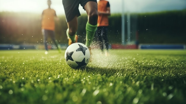 Una foto minimalista y dramática de un jugador de fútbol regateando la pelota