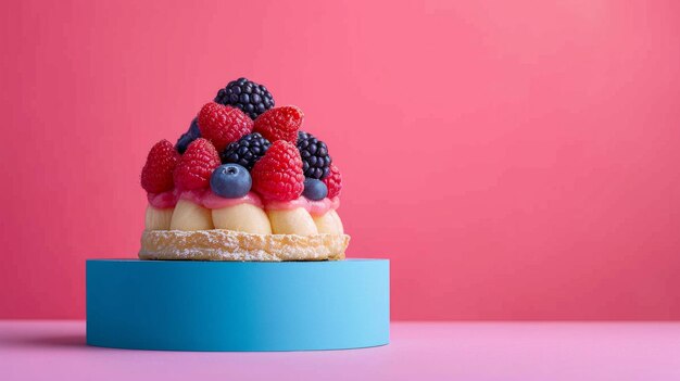 Foto foto minimalista que evoca una sensación de armonía a través de la combinación de pasteles y frutas