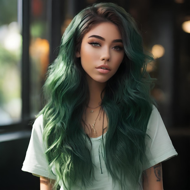 Foto mit Madison Beers mit auffallend grünen Haaren
