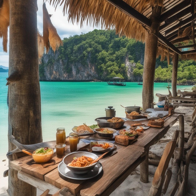 Foto-Mittagessen am Strand der Insel Koh Radon in Thailand als Hintergrundbild