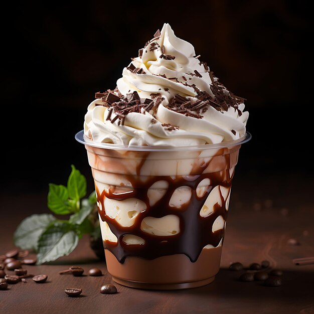 Foto de Mocha Frappuccino una bebida de café mezclada Wiphoto de Chocolate Syru Vista delantera BG limpio