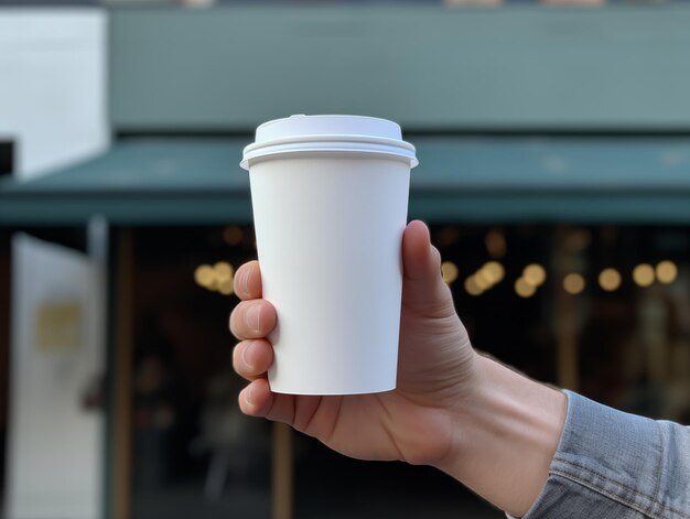 Foto-Mockup einer Einwegkaffeetasse Einwegpapiertasse für Kaffee mit weißem Deckel