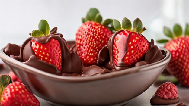 Foto foto de moda fresas cubiertas de chocolate en un cuenco