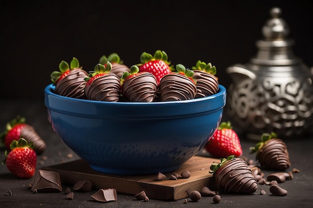 Foto de moda fresas cubiertas de chocolate en un cuenco
