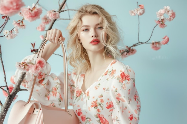 Foto de moda de una joven rubia en vestido de primavera