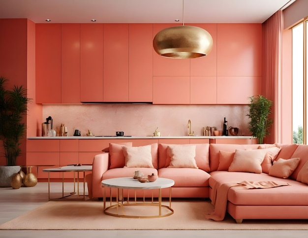 Foto moderne Luxus reiche rosa Farbe moderne Wohnzimmer Innenarchitektur 3D-Rendering