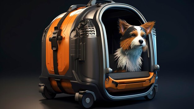 Una foto de un moderno portador de mascotas para viajar