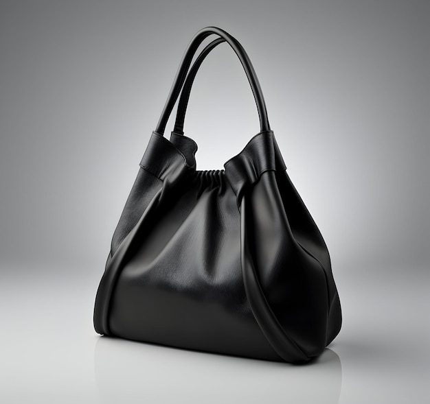 Foto Modische Frau, stilvolle Tasche, schöne schwarze Luxus-Lederhandtasche für Frauen, generative KI