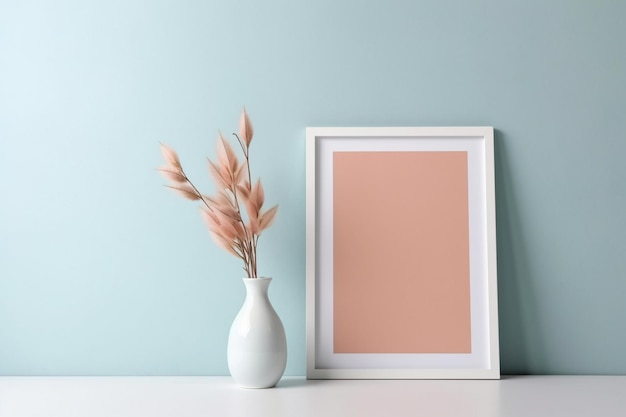 Foto moldura minimalista em frente à parede pastel clara