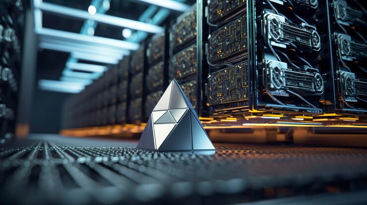 Foto una foto de la moneda ethereum en un centro de datos
