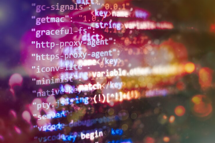 Foto foto de monitor de pc de escritorio. funciones, variables, objetos de javascript. los gerentes de proyecto trabajan con una nueva idea.