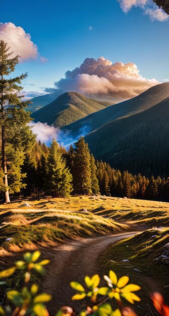 foto de una montaña y un cielo azul con nubes fotografía de bosque