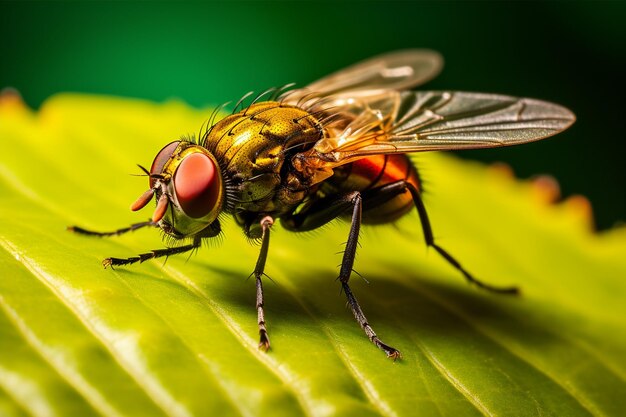 Foto foto de una mosca sentada en una hoja