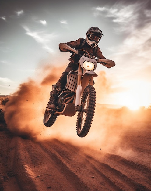 foto motociclista montado en motocross haciendo una carrera en una pista de tierra