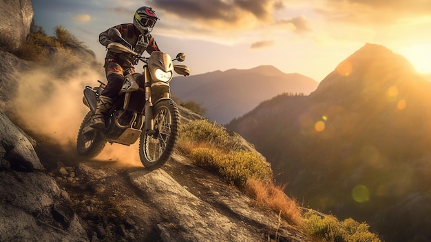 foto motociclista montado en motocross haciendo una carrera en una pista de tierra