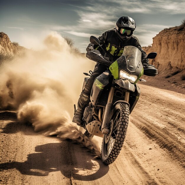 foto motociclista montado en motocross haciendo una carrera en una pista de tierra