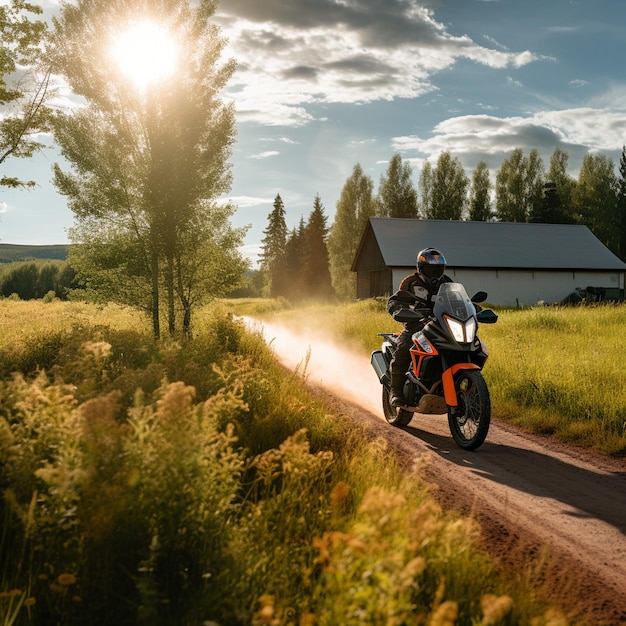 Foto: Motocross-Motorradfahrer bei einem Rennen auf einer unbefestigten Strecke