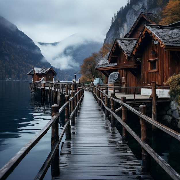 Foto foto muelle en un lago en hallstatt austria