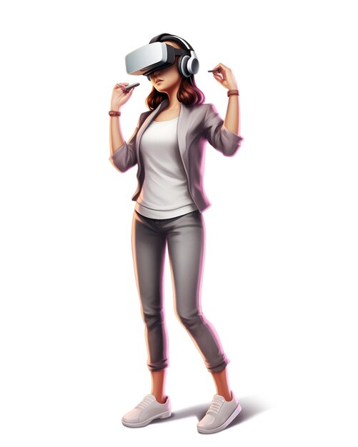 Foto de mujer 3d con pose de estilo y usando gafas de realidad virtual ai generativo