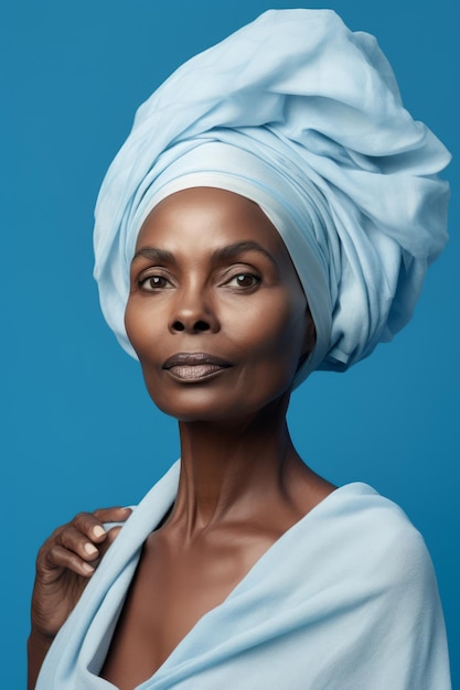 foto de una mujer blanca asiática africana de 30 40 50 años con su régimen de belleza