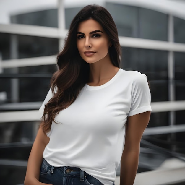 Foto foto de mujer con camiseta generada por ai