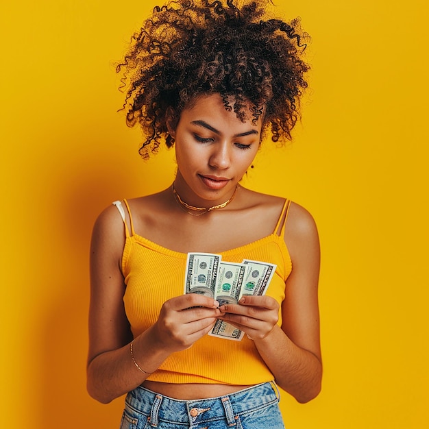 Foto de una mujer contando dinero
