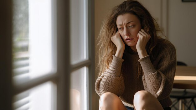 Foto foto de mujer deprimida despierta en la noche está agotada y sufre de insomnio