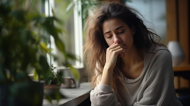 Foto foto de mujer deprimida despierta en la noche está agotada y sufre de insomnio