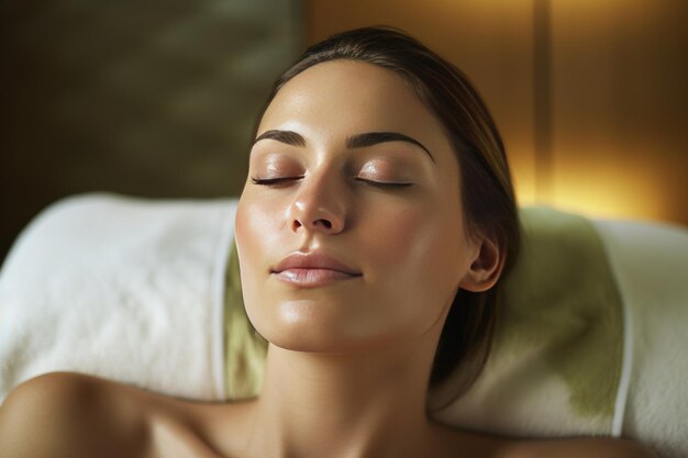 Foto de una mujer con una expresión serena durante un tratamiento facial de spa