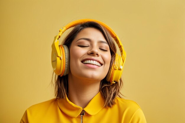 foto mujer feliz escuchando música con los ojos cerrados