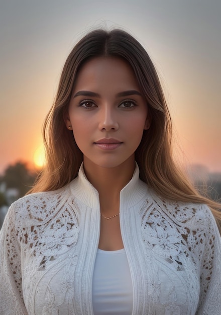 Foto de una mujer feliz con ropa de verano IA generativa