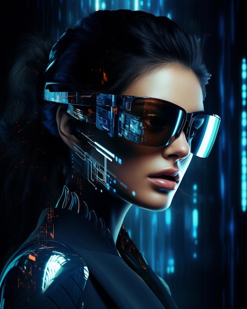Foto Mujer con Gafas Inteligentes Tecnología Futurista