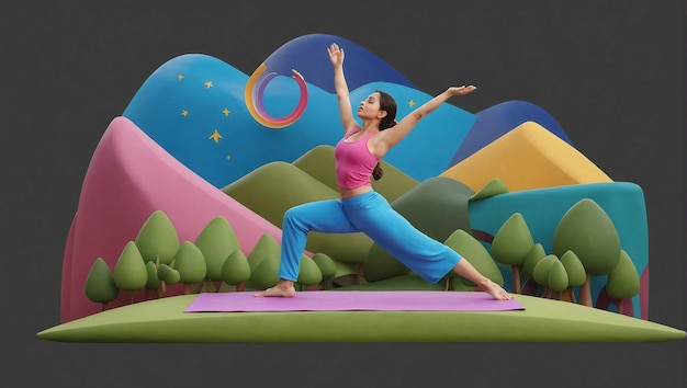 Foto una foto de una mujer haciendo yoga con un árbol en el fondo