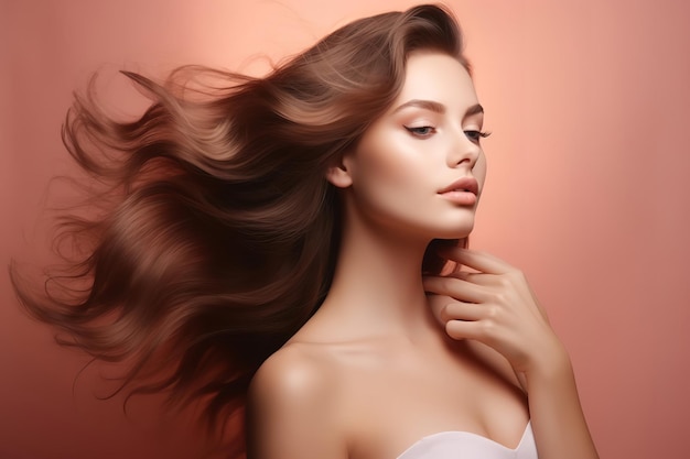 Foto de una mujer hermosa y natural en el fondo del estudio