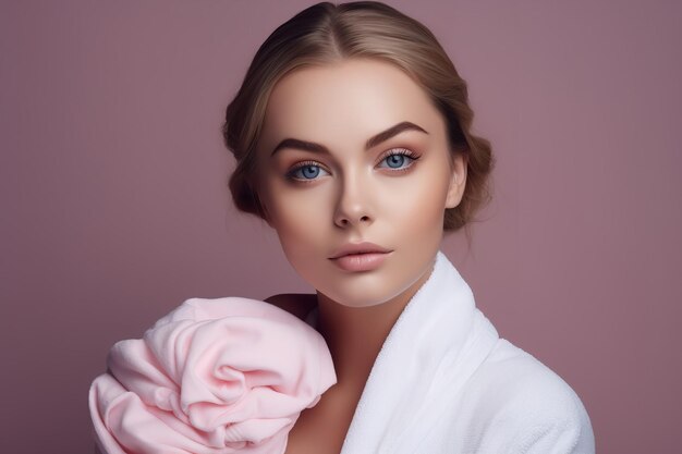 Foto de una mujer hermosa y natural en el fondo del estudio