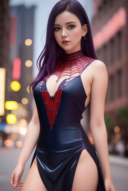 Foto de una mujer hermosa con traje de superhéroe