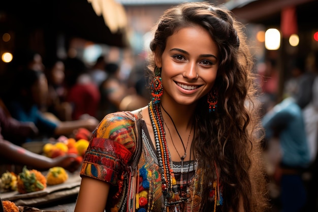 foto de una mujer india vistiendo trajes y pinturas indígenas