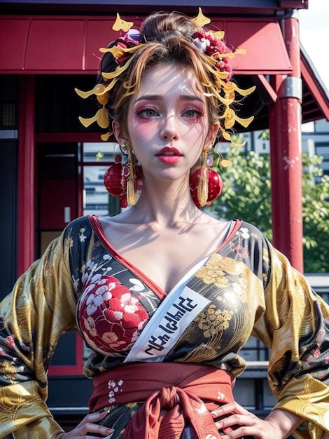 una foto de una mujer con un kimono japonés