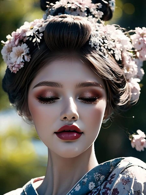 una foto de una mujer con un kimono japonés