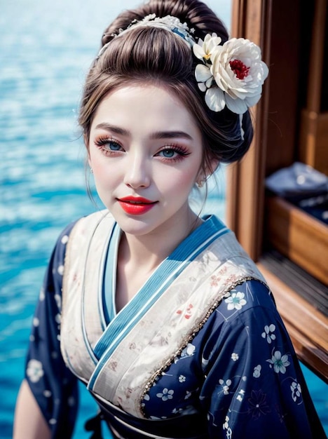 una foto de una mujer con un kimono japonés