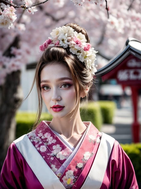 una foto de una mujer con un kimono japonés